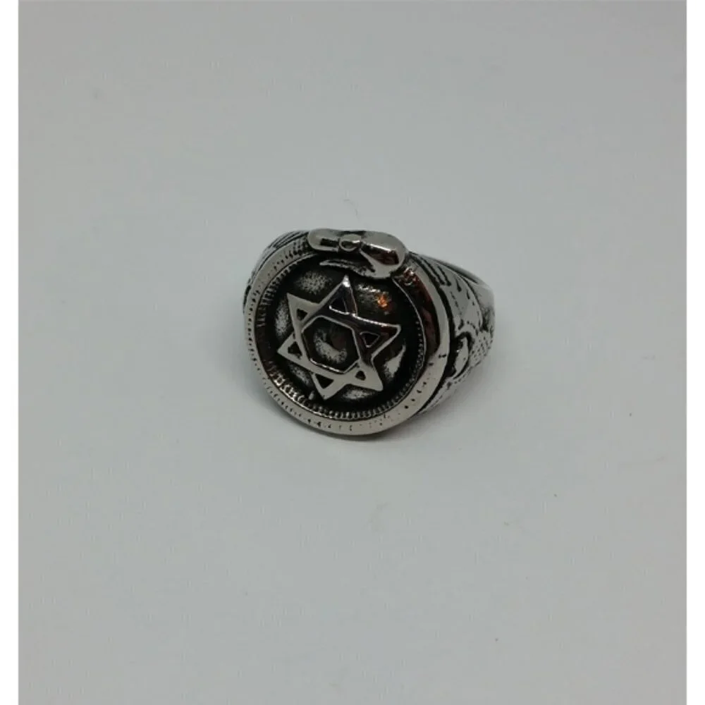 Star of David antique silver tone ring almost men's